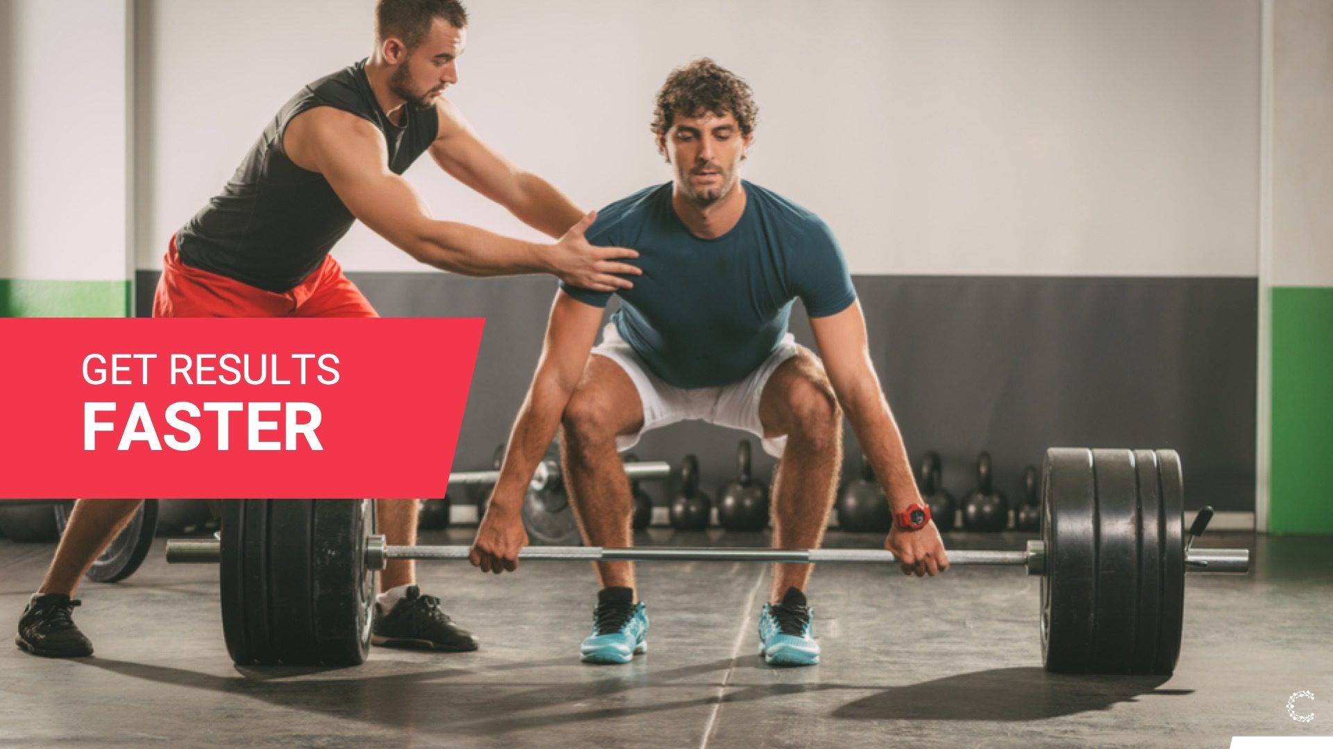 Photograph about getting results faster showing two men strength training.
