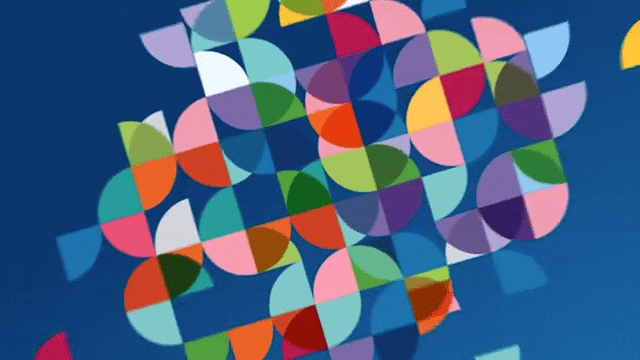A GIF that includes abstract shapes joining together for Kaiser's event theme design