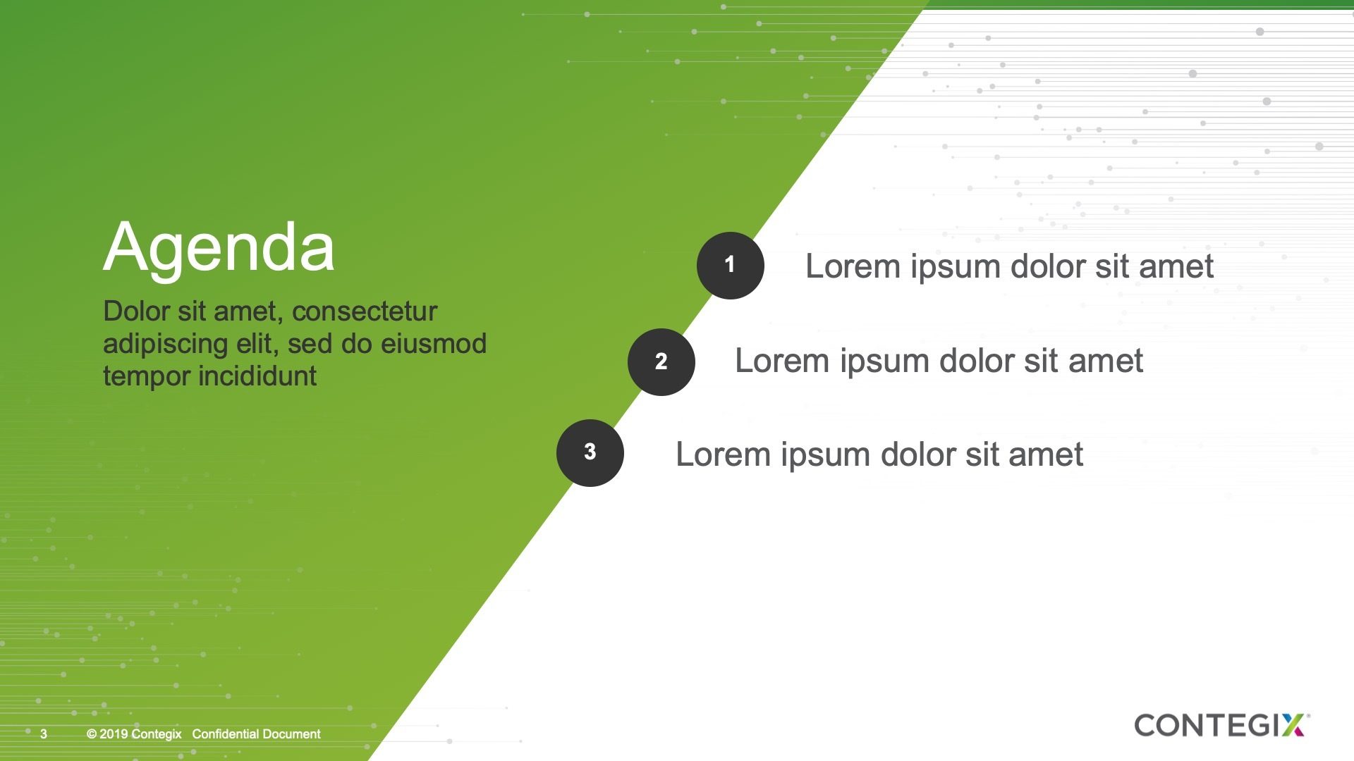 An image of an agenda layout from the Contegix PowerPoint presentation.