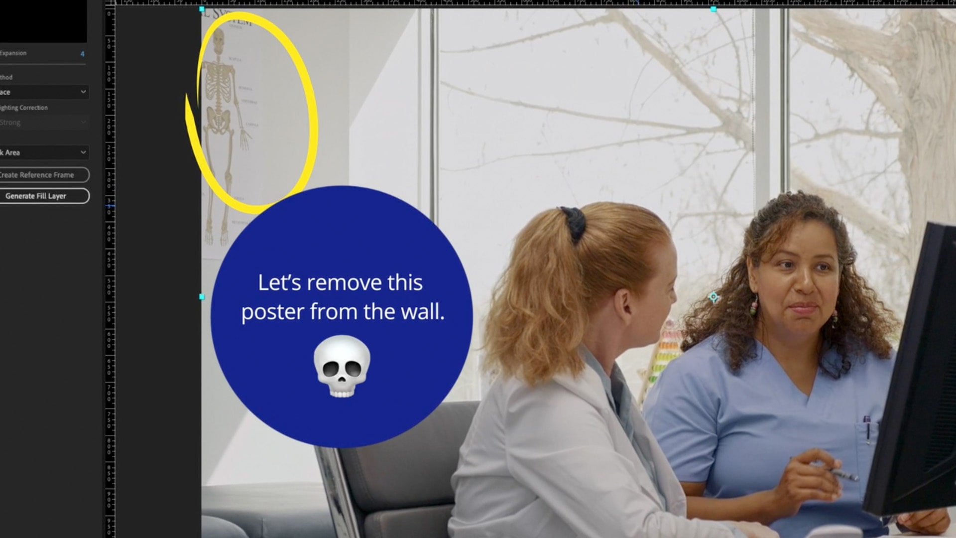 A screenshot from the quick tip video on the Content Aware Fill feature in After Effects. It shows selecting an area of the footage that we want to remove.